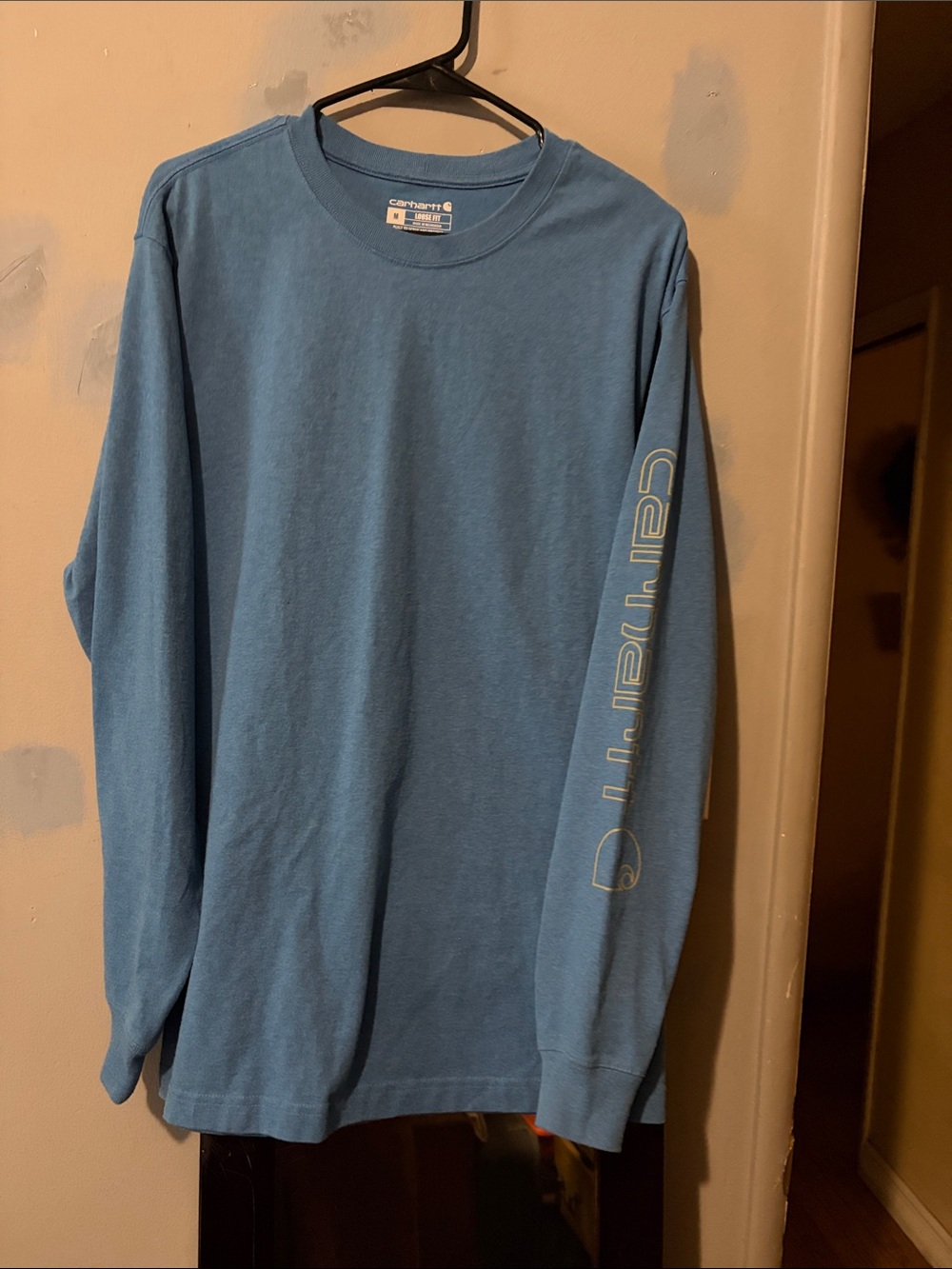 Carhartt Men's Long Sleeve Crewneck Tee - Dusty Blue with Sleeve Logo